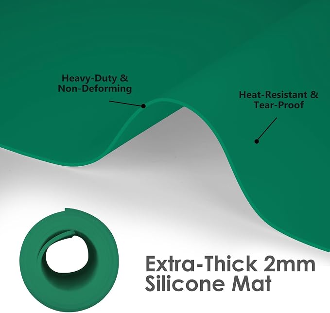 Extra Large Silicone Mat for Resin 36.2" x 24" 2MM Thick Silicone Craft Mat | for Table, Multifunction Silicon Matt for Kitchen Countertop Protector Heat Resistant Placemat by Foepoge(Dark Green)
