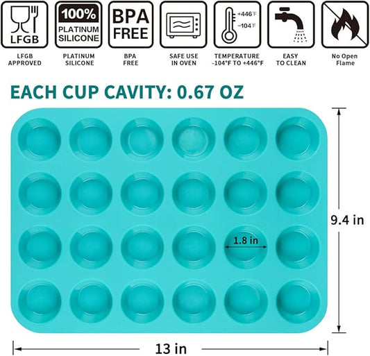 Mini Muffin Pan 24 Mini Cupcake Pans Silicone Molds Food Grade Silicone Muffin Pans for Baking Pack of 2
