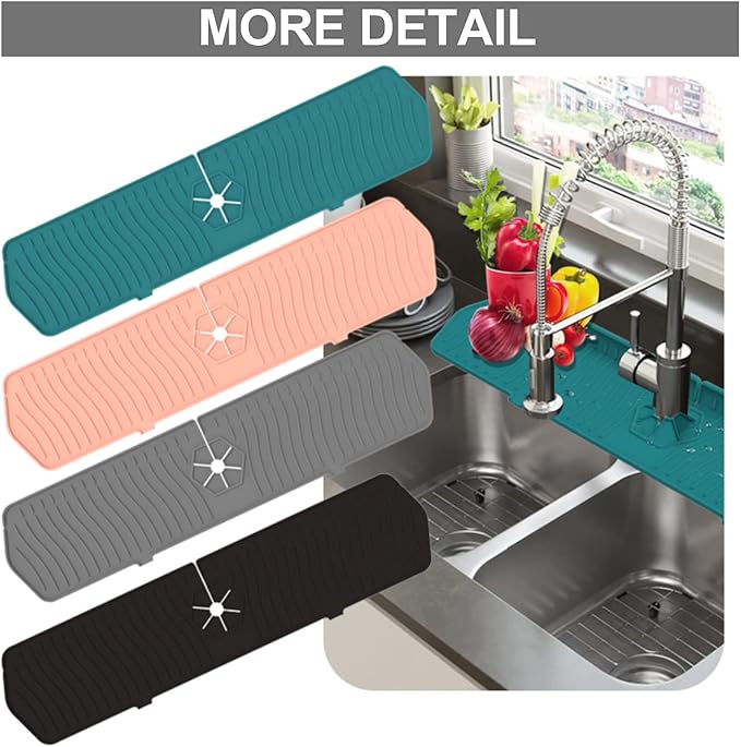 2 Pack Kitchen Faucet Sink Splash Guard, 24" x 5.6'' Upgrade Silicone Faucet Water Catcher Mat, Sink Draining Pad Behind Faucet, Rubber Drying Mat for Countertop, Bathroom, Farmhouse, RV (Grey)