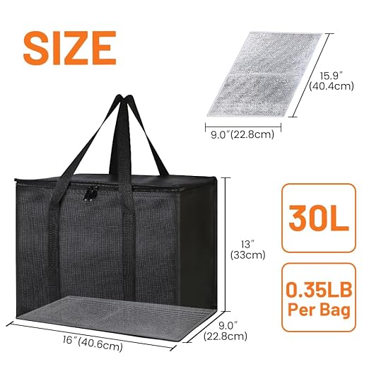 Bodaon 1PK Insulated Grocery Bags with Reinforced Baseboard, X-Large, Black | Reusable, Heavy Duty, Cooler Tote for Stability & No Sag, Thermal Bag for Hot Cold Food, Delivery, Shopping, Travel, Camping