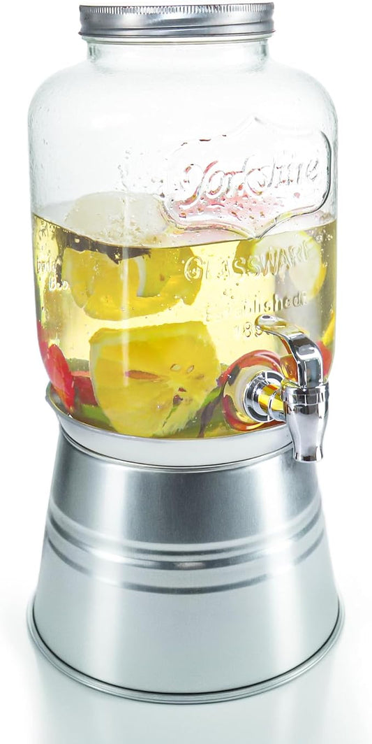 Lily's Home Glass Beverage Dispenser With Stand – 1 Gallon Capacity - Easy-Use Spigot - Drink Dispenser for Parties/BBQs - Large Mouth for Ice/Fruits - Water Dispenser Countertop Use