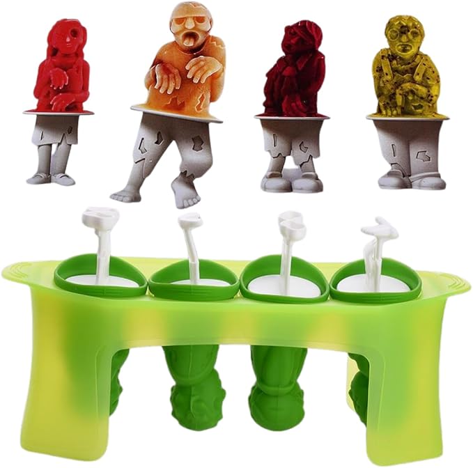 Zombie Popsicle Mold Set 4 Pieces Homemade Silicone Popsicle Maker Kid Easy Release Ice Cream Molds Reusable DIY Pop Molds- BPA Free (Zombie)