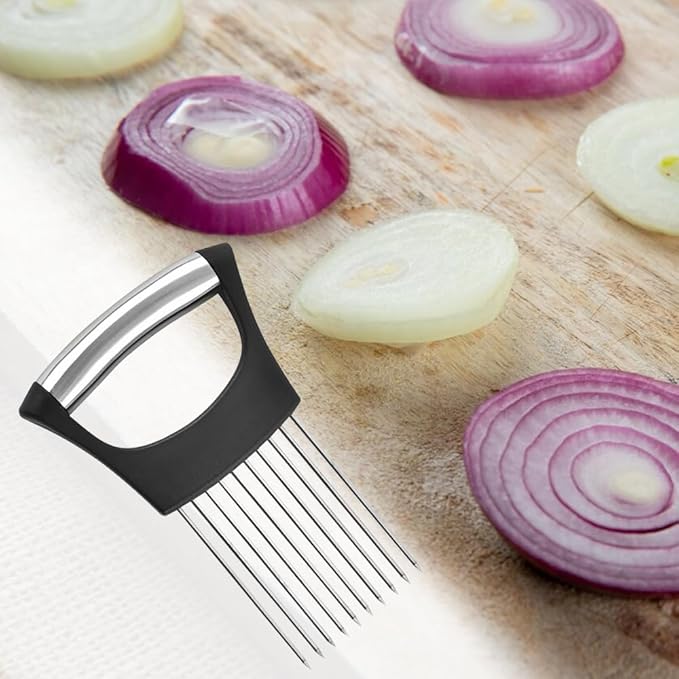 Stainless Steel Onion Slice Holder, 2025 New Tomato Cutter, Multi-Purpose Vegetable Slicer for Kitchen, Durable Food Chopper Kitchen Chopper Slicing Assistant Tool (A-3Pcs)