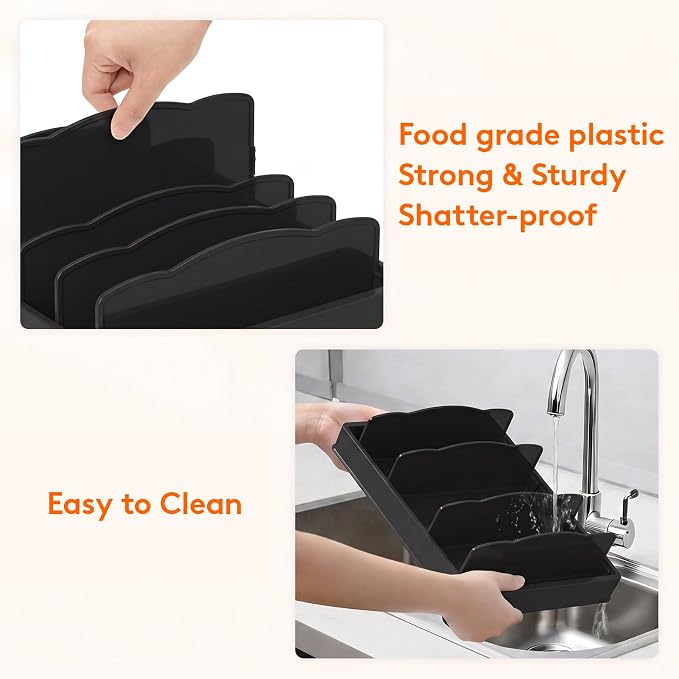 Lifewit Kitchen Cabinet Organizer for Food Contanier Lid with 7 Sections | Lid Holder with 6 Adjustable Dividers for Pantry Organizers and Storage, Home Drawer Organization, Black, Large, 13" x 10"