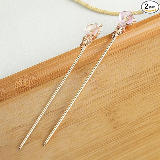 2 Pcs Gold Hair Stick Metal Rhinestone Hair Fork Traditional Hair Chopsticks for Women Vintage Hair Accessories