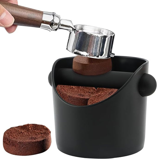 Coffee Knock Box 4 inch Espresso Knock Box with Coffee Tamper Pad Coffee Knock Box Espresso Grounds Espresso Dump Bin for Home/Office (5inch/black)