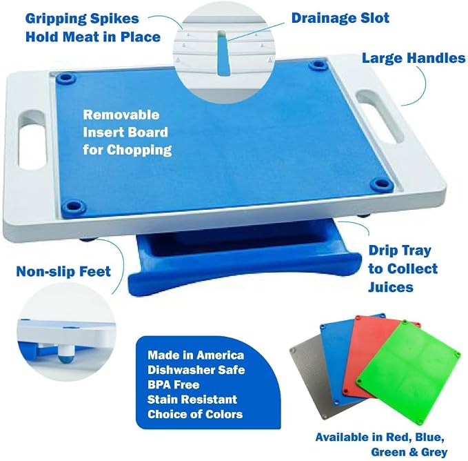 Karving King XL Deluxe Cutting Board - Spikes, Drip Tray & Meat Thermometer