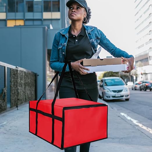 Insulated Pizza Delivery Bag for Carry Hot, 20" x 20" x 14" Carrier Warmer, Insulated Food Delivery Bag, Insulated Grocery Cooler Bags for Catering/Doordash, Commercial Food Warmers（Red, 1Pk）