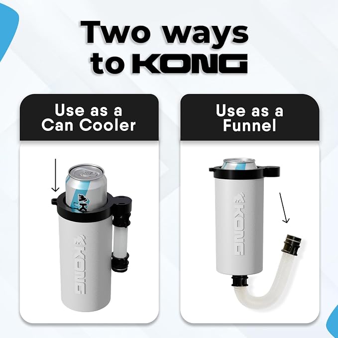 The Kong Skinny Can - Portable Coozie or Bottle Cooler/Cup With Detachable, Expandable, Hose To Funnel Your Drink (White)