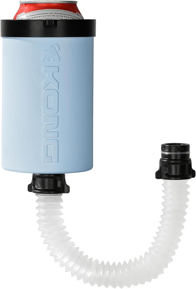 The Kong 2.0 - A Portable Can or Bottle Cooler/Cup With A Detachable, Expandable, Hose To Funnel Your Drink (Blue)