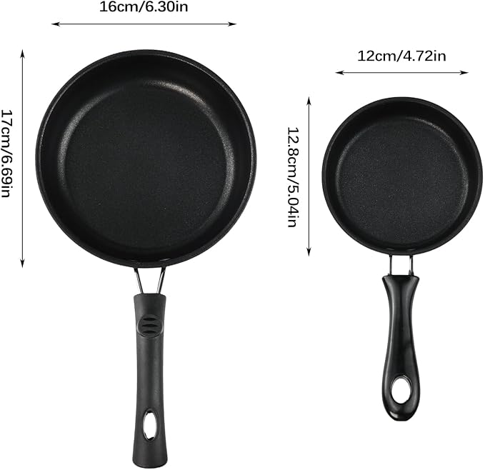 2 PCS Skillet Set, Portable Mini Frying Pan with Marble Coating (12cm+16cm) | Non-Stick and Heat Resistant Handle, Skillet Deeper Skillet Pan, for home Frying Saute Cooking Pizza Omelette Steak