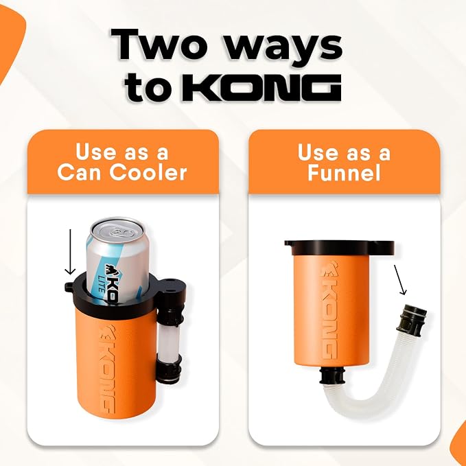 The Kong 2.0 - A Portable Can or Bottle Cooler/Cup With A Detachable, Expandable, Hose To Funnel Your Drink (Orange)