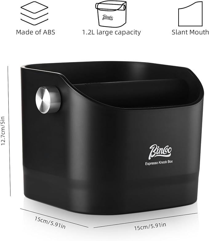 Bincoo Espresso Knock Box -1.2L(15 Cups) Knock Box, Barista Style Coffee Knock Box for Grounds with Removable Shock-Absorbent Knock Bar and Anti-Slip Base, Durable Espresso Accessories.Black