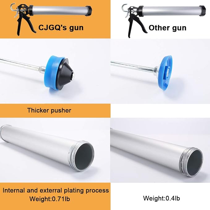 Sealant Sausage Caulking Gun with Aluminum Cartridge 600ml/20oz - 12:1 Thrust Ratio (Silver)