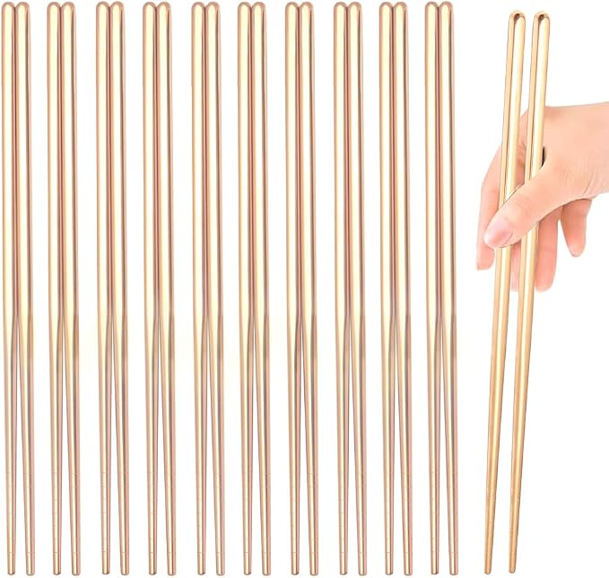 10 Pairs Stainless Steel Chopsticks Reusable,Metal Reusable Chopsticks,9 Inch(Gold Chop sticks reusable dishwasher safe）