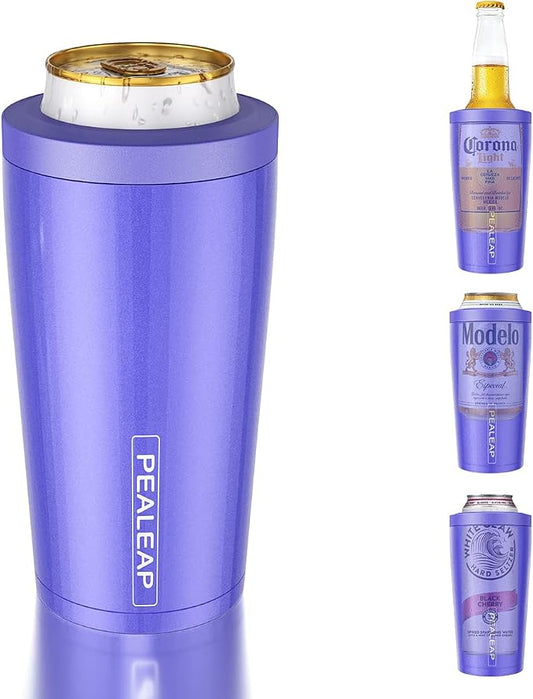 Pealeap 4-in-1 Insulated Slim Can Cooler for All 12oz Cans & Beer Bottles | Double-walled Stainless Steel Vacuum Can Cozy | Keep 8Hrs Cold | Universal Fits 12oz Drinks | No Sweat | Cup Holder Friendly
