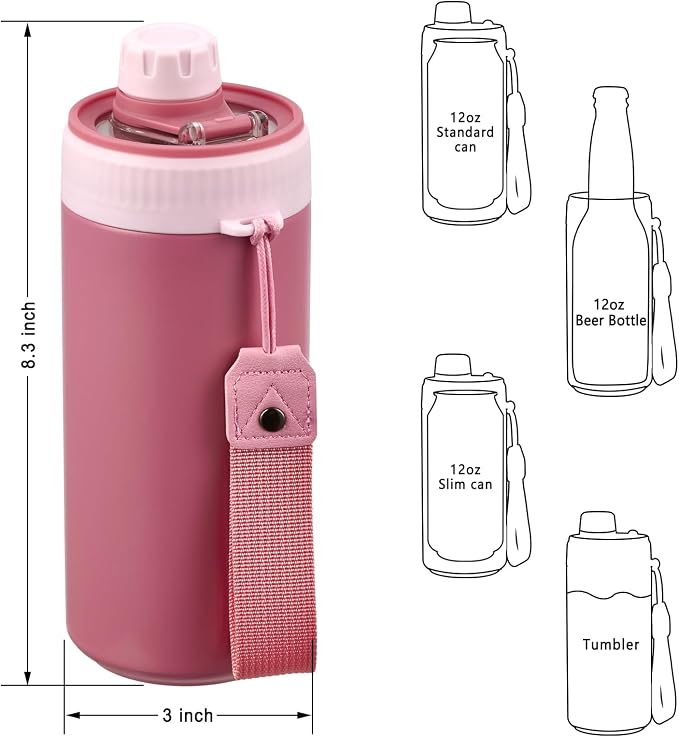 MAISON HUIS 4 In 1 Beer Can Cooler Bottle Holder with Drinking Spout Lid for 12oz Regular, Slim Skinny Cans Bottles,Sealed Insulated Double Wall Vacuum Stainless Steel Can Keeps Your Drinks Cold
