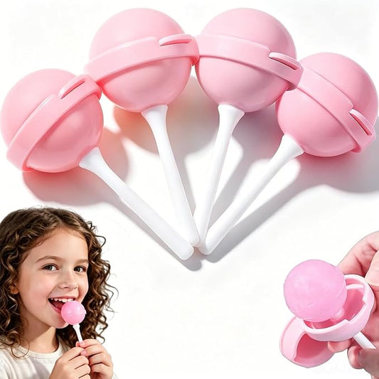 4PC Silicone Lollipop Ice Cream Maker, Reusable Homemade Popsicle Molds, Colorful DIY Lollipop Ice Cream Mold, Funny Silicone Popsicle Molds for Juice Yogurt Frozen Treats, Summer Party (Pink)