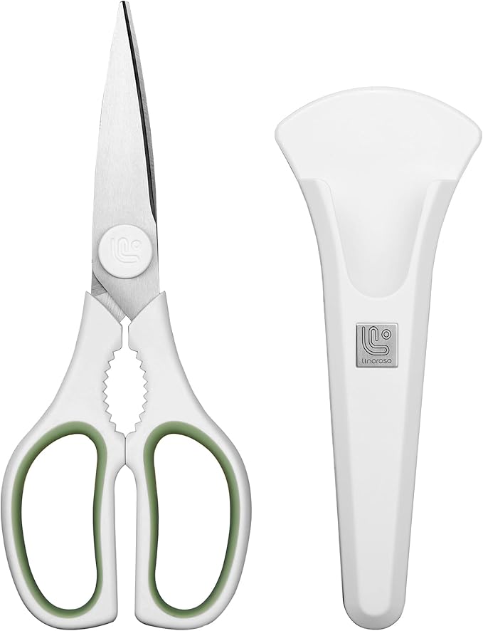 Kitchen Scissors All Purpose Kitchen Shears with Magnetic Holder, Soft Grip Handle Cooking Scissors Dishwasher Safe with Come Apart Blade Heavy Duty Scissors for Meat, Vegetable, Herb, White