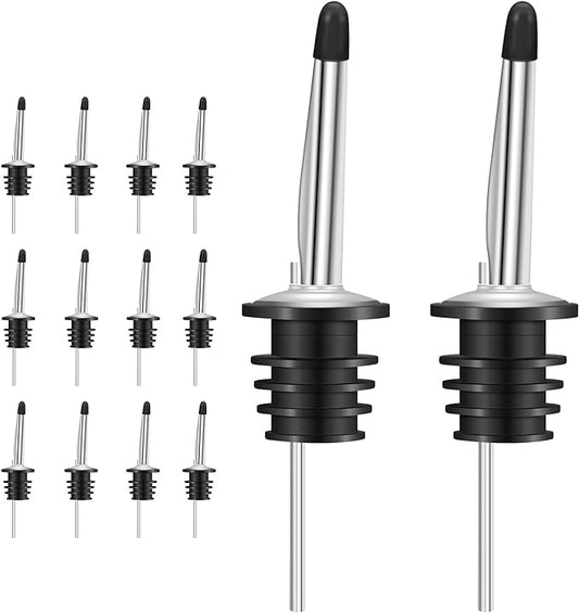 12 Pack Liquor Pour Spouts Set - Stainless Steel bottle spout and Liquor Pourers Dust Caps Covers