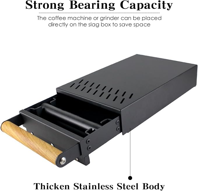 Handle Drawer Knock Box, Stainless Steel Detachable Coffee Stick Tapping Container, Shock-Absorbing And Durable Barista Style Tapping Box, Detachable Tapping Stick, Wooden Handle (Black)