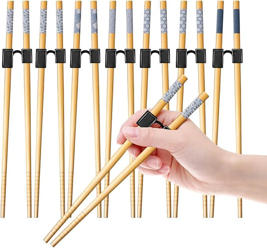 LYART 7 Pairs Reusable Training Chopsticks Beginners for Kids Adults Learners, Japanese Wooden Chopsticks Trainers Helpers Set, Dishwasher Safe, L8.86Inch (5.Simplicity print)