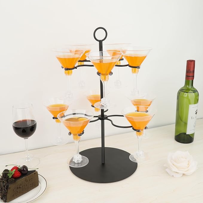 Cocktail Tree Stand for Parties Brunch,2 Tiers 10 Holders Drink tower Wine Glass Holder Stand,Champagne Tower Martinis Tree,Wine Glasses Display Margarita tower Drink stand for Mimosa Bar Party Bridal