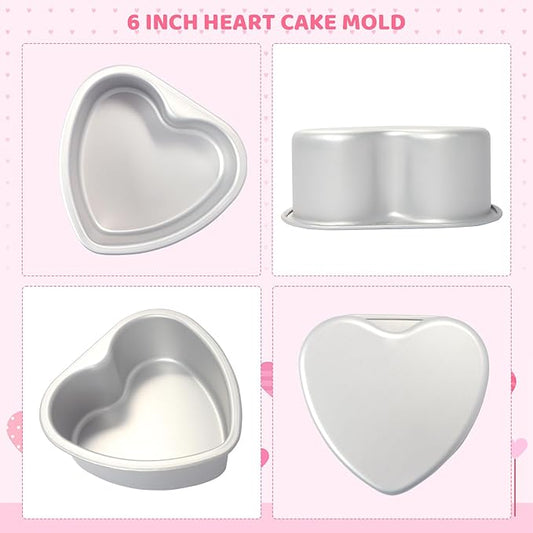 Heart Shaped Cake Pan 6 Inch Aluminum Cake Pans Heart Cake Tin Baking Cake Mold for Valentine's Weddings Birthday Party