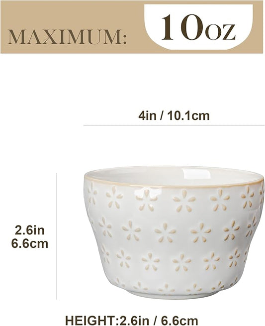 MALACASA Small Dessert Bowls 8 oz, Ice Cream Bowls, Dipping Sauce bowls,Ceramic Bouillon Soup Cups or Certain Side Dishes, Microwave & Dishwasher Safe, Set of 4, Arctic White, Series LYDIA