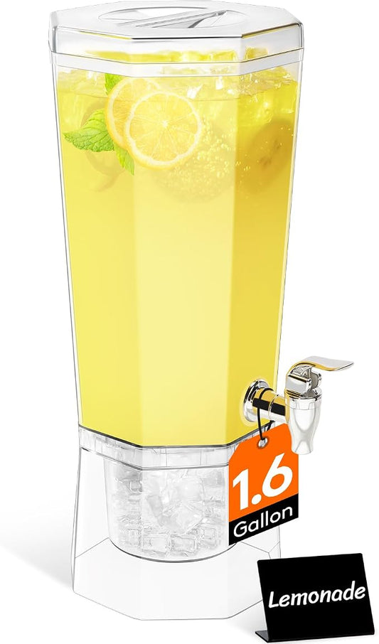 Lifewit 1.6 Gallon Drink Dispenser for Parties, 6L Plastic Beverage Container with Stand for Juice/Tea/Soda & Lemonade, Clear Water Pitcher with Spigot for Mimosa Bar Hosting 39 x 16 cm/15x6"