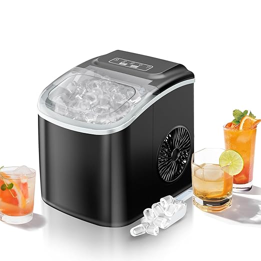 26LBS Per Day Portable Countertop Ice Maker, Self-Cleaning 2 Sizes of Bullet Ice Machine with Scoop and Basket, 9 Cubes in 6 min,Ideal for Home/Kitchen/Bar/Camping (Home, 26.5LBS/Day)