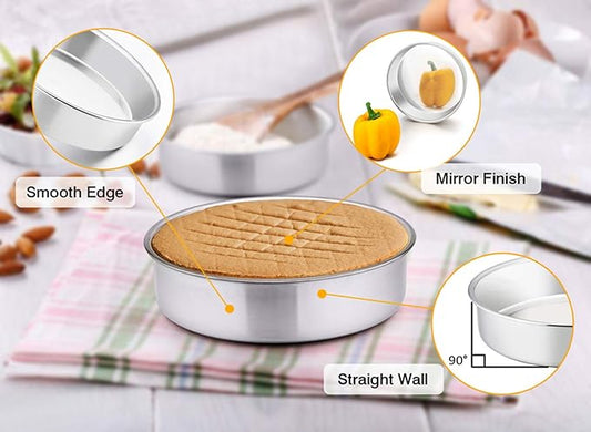 TeamFar 8 Inch Cake Pan, 3 Pcs Round Cake Pan Tier Cake Pan Set Stainless Steel, Healthy & Heavy Duty, Mirror Finish & Easy Clean, Dishwasher Safe