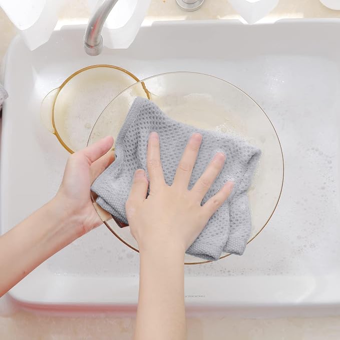 Homaxy 100% Cotton Waffle Weave Kitchen Dish Cloths, 7-Pack, Light Gray | 12 x 12 Inches, Ultra Soft Absorbent Dish Towels, Quick Drying Dish Rags with Hanging Loop
