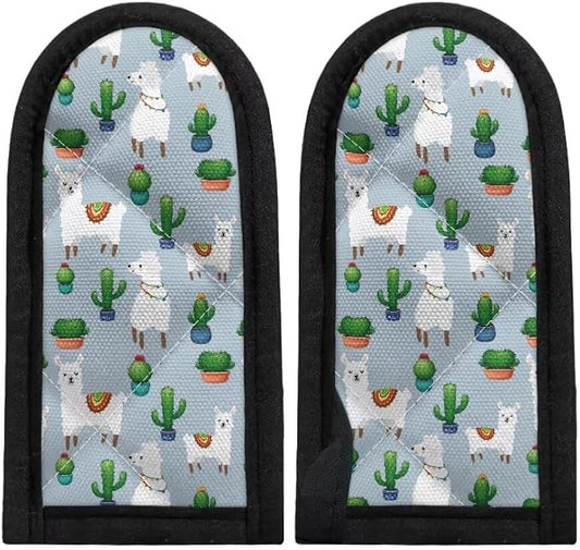 Coldinair Cartoon Cactus Alpaca Hot Handle Holder Flame Black Heat Protecting Polyester Handle Cast Iron Skillets 2Pcs Cast Iron Skillet Handle Cover for Kitchen