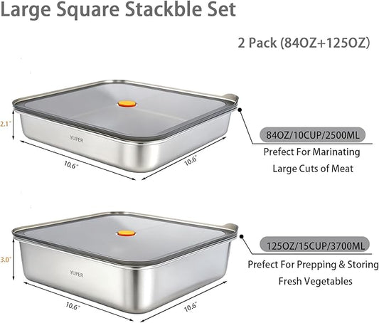 YUPER Stainless Steel Food Containers, Meal Prep Containers, Bacon Cheese Container for Refrigerator, Stainless Steel Containers with Lids Fruit Lunch Storage, 2 Pack (84+125OZ)