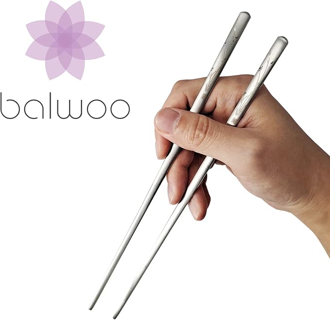 [2 Sets] [Made in Korea] Orchid Design Korean Style Sticky Rice Spoon Chopsticks Set 304 Stainless Steel Soup Spoon Ramen Chopsticks Flatware (2 Sets)