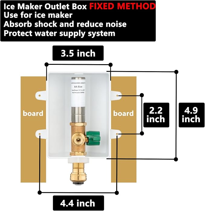 (1 Pack) Lidertik 1/2 inch Push-to-Connect Pre-Assembled Ice Maker Outlet Box Valve 1/4 inch Recessed Refrigerator Water Line Wall Box with Shut Off Valve and Stainless Steel Hammer Arrestor 651