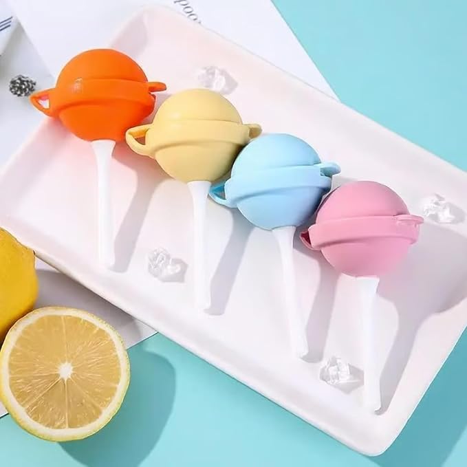 Silicone Lollipop Ice Cream Maker Molds, Funny Lollipop Ice Pop Mold, Homemade Popsicle Molds, Reusable Sphere Ice Pop Maker Set (Pink/Yellow/Orange/Blue)
