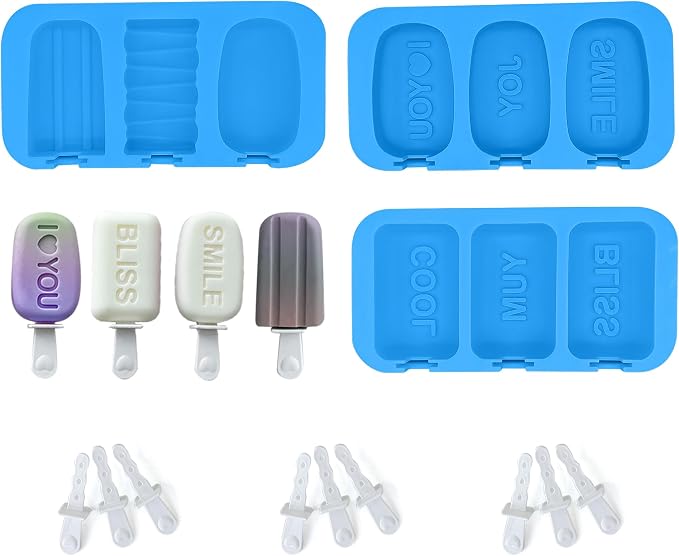 Ice Popsicle Molds Silicone3-Pack, 9 Cavity Iec Pop Molds, BPA Free Silicone Popsicle Molds, Reusable Ice Pop Molds for Homemade Cake Pop, DIY Ice Pop, Cream (Blue)