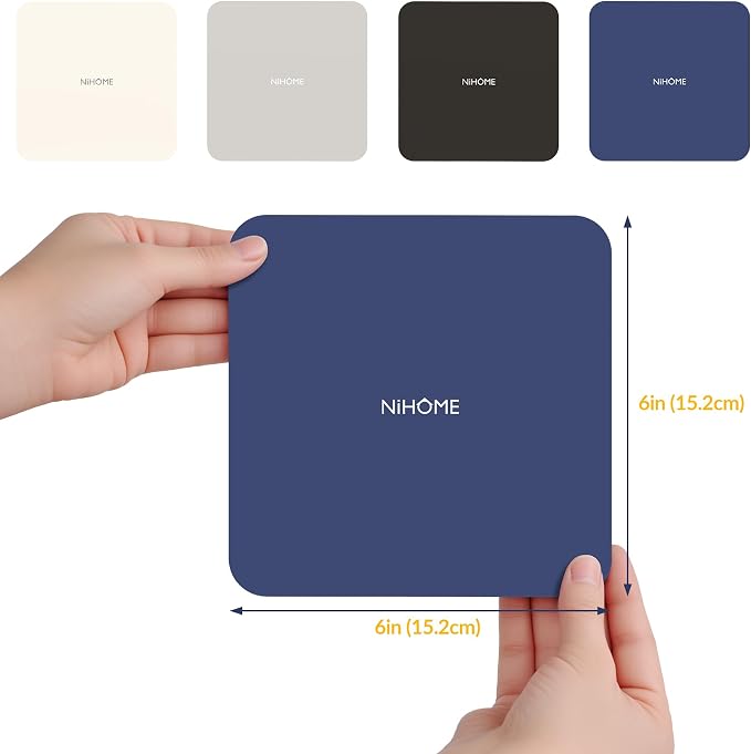 NIHOME Silicone Jar Opener – 6 Inch Large Anti-Slip Grip Pads, Premium 100% Food-Grade Silicone, Stylish Designer Colors, Multi-Purpose Heat-Resistant Mat & Coaster, Set of 4 (Neutral Colors, Square)