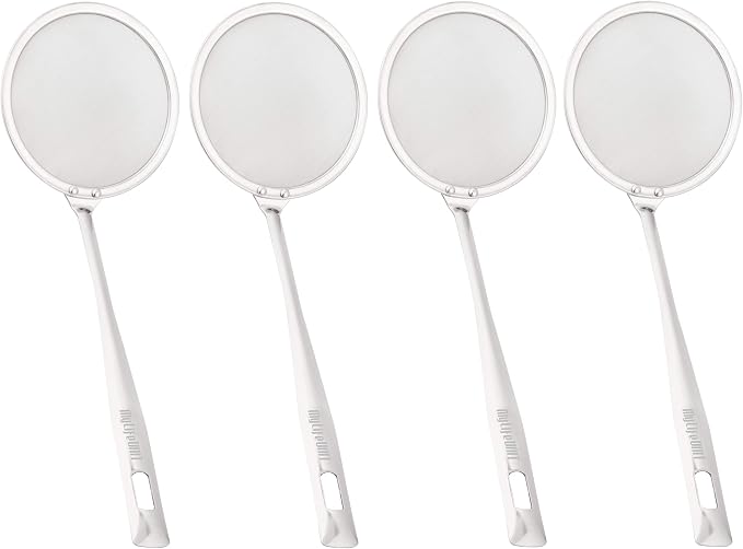 MyLifeUNIT Fine Mesh Strainer, 4 Pack Stainless Steel Skimmer Spoon for Hot Pot Foam and Grease