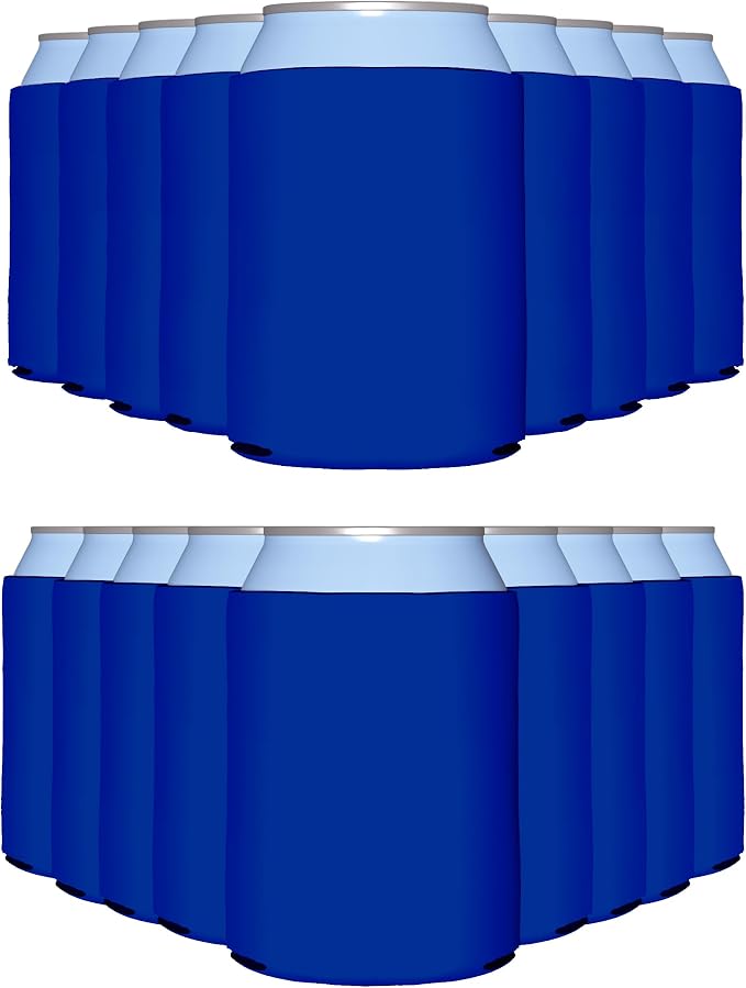 PartyPrints 200 Pack Royal Blue Blank Can Cooler Sleeves, Customizable Bulk Insulated Foam for Beer, Collapsible Plain Drink Holder, Cold Soda Insulator, 12oz Regular, 16oz Tall Cans