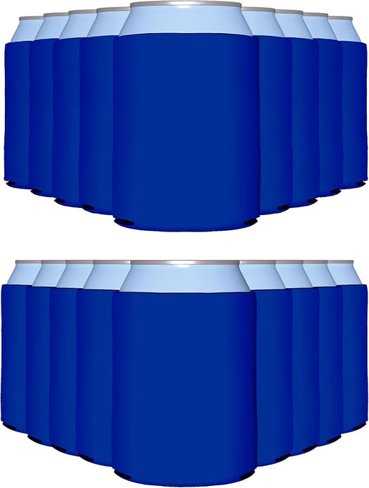 PartyPrints 200 Pack Royal Blue Blank Can Cooler Sleeves, Customizable Bulk Insulated Foam for Beer, Collapsible Plain Drink Holder, Cold Soda Insulator, 12oz Regular, 16oz Tall Cans