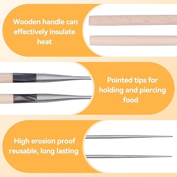 Metal Cooking Chopsticks with Wood Handle, 11.4in Sushi Chopsticks Long Cooking Chopsticks Reusable Metal Chop Sticks Dishwasher Safe for Frying, Hot Pot, Noodles and Japanese, Korean, Chinese Foods
