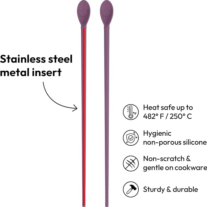 Carrotez Silicone Cooking Chopsticks, Long (12 inch) Reusable Chopsticks for Cooking, Heat Resistant, Non-Scratch, Gentle on Cookware, 1 pair - Pink Burgundy