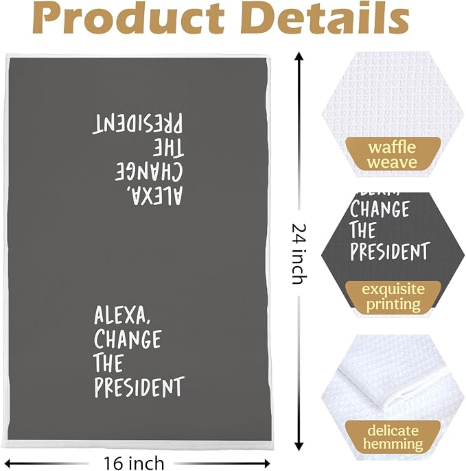 Funny Political Kitchen Towels - Change The President Decorative Waffle Weave Dish Towels, Funny Kitchen Bathroom Decor, House Warming Gifts, Changing Towel, 16×24 Inches- Gray