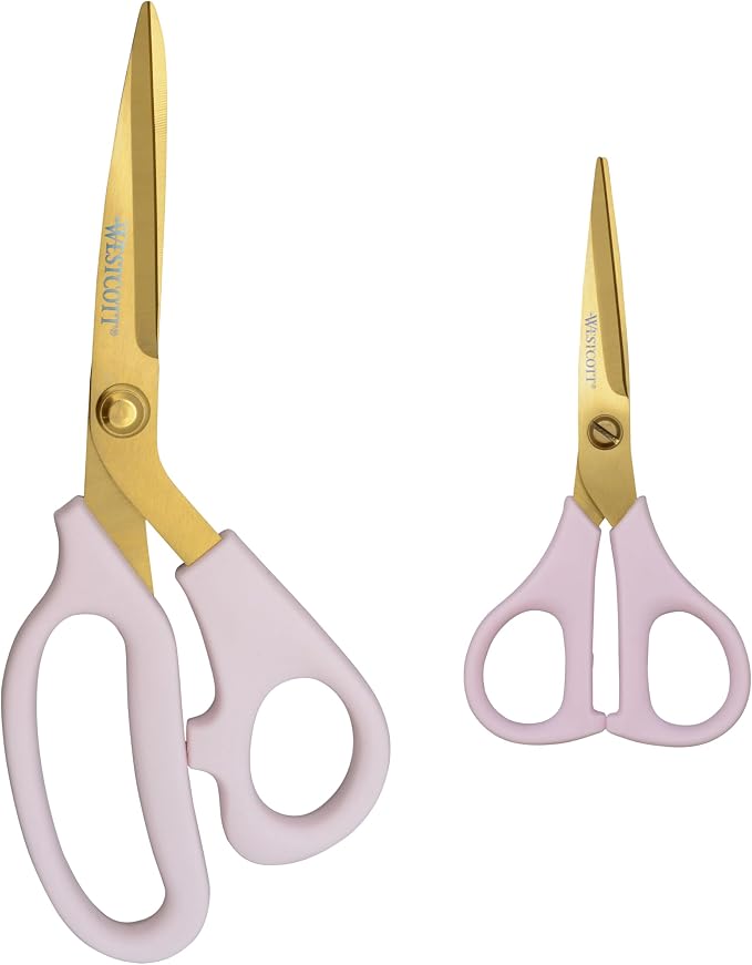 Westcott 2-Pack All-Purpose 8-Inch Kitchen Shears and 5-Inch Snip, Pink with Gold Blades - Precision Blades for Cutting, Kitchen Scissors Essential for Everyday Tasks