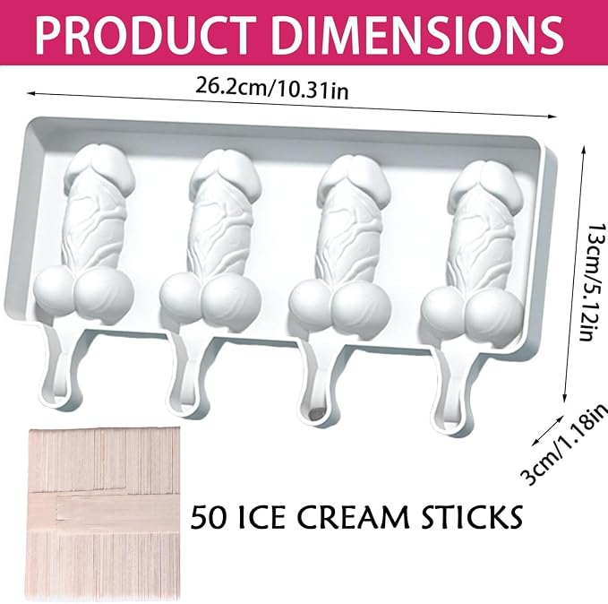 Popsicle Silicone Molds Set,Ice Cream Molds with 50 Wooden Sticks for Cake Pop, Ice Pop