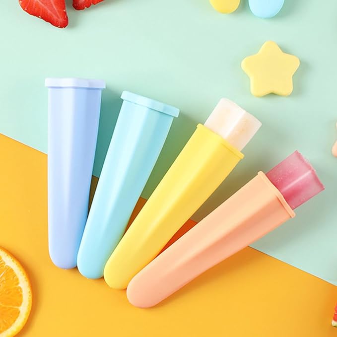 Silicone Ice Pop Molds Popsicles Molds, 8 PCS Reusable Hand Held Popsicles Makers for Kids, Multicolored Star Shaped Ice Pop Molds with Attached Lid for DIY Ice Cream Yogurt Sticks Jelly Chocolate
