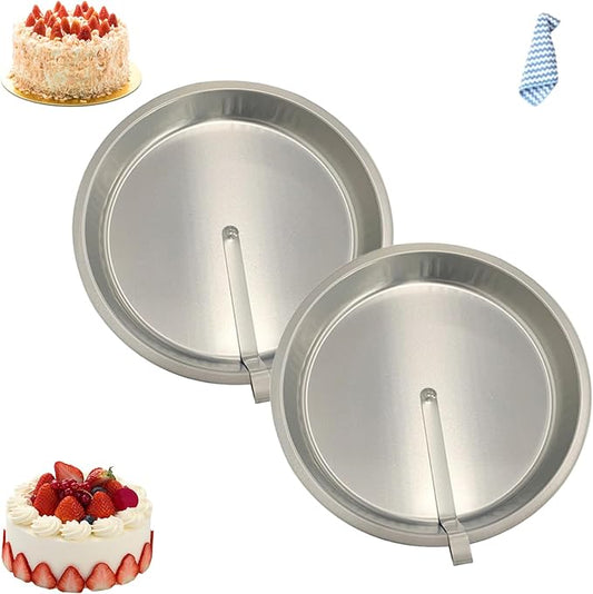 Easy Release Pans Round with Lever, 9.7" Quick Release Easy-Out Cake Pan Set,Baking Tools Pans Stainless Steel Round,Apple Pie Bake & Serve Sets, For All Kinds of Bases (2)